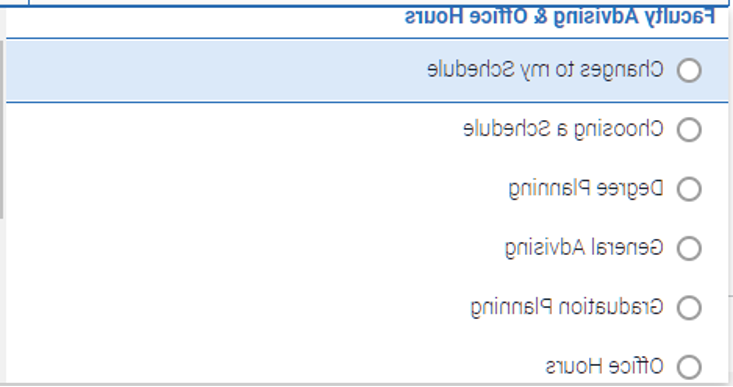 Pick a service category in EAB screenshot - Faculty advising & office hours changes to my schedule highlighted